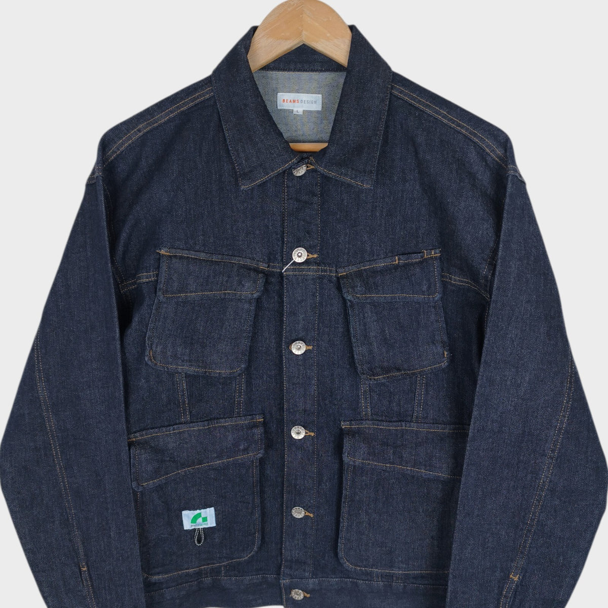 BEAMS Men's Dark Blue Cropped Denim Utility Chore Jacket
