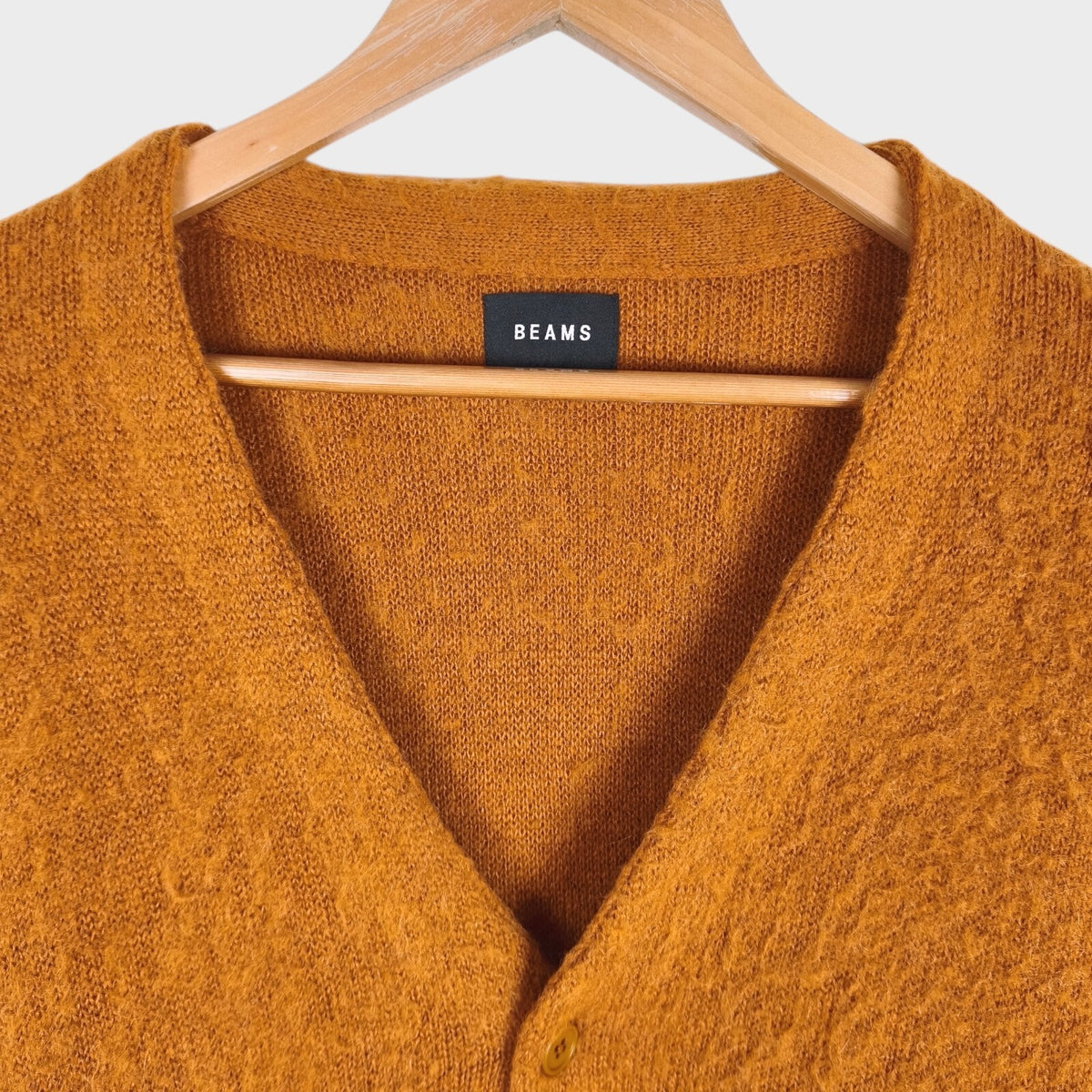 BEAMS Men's Tan/Orange Mohair Blend Shaggy Grunge Cardigan
