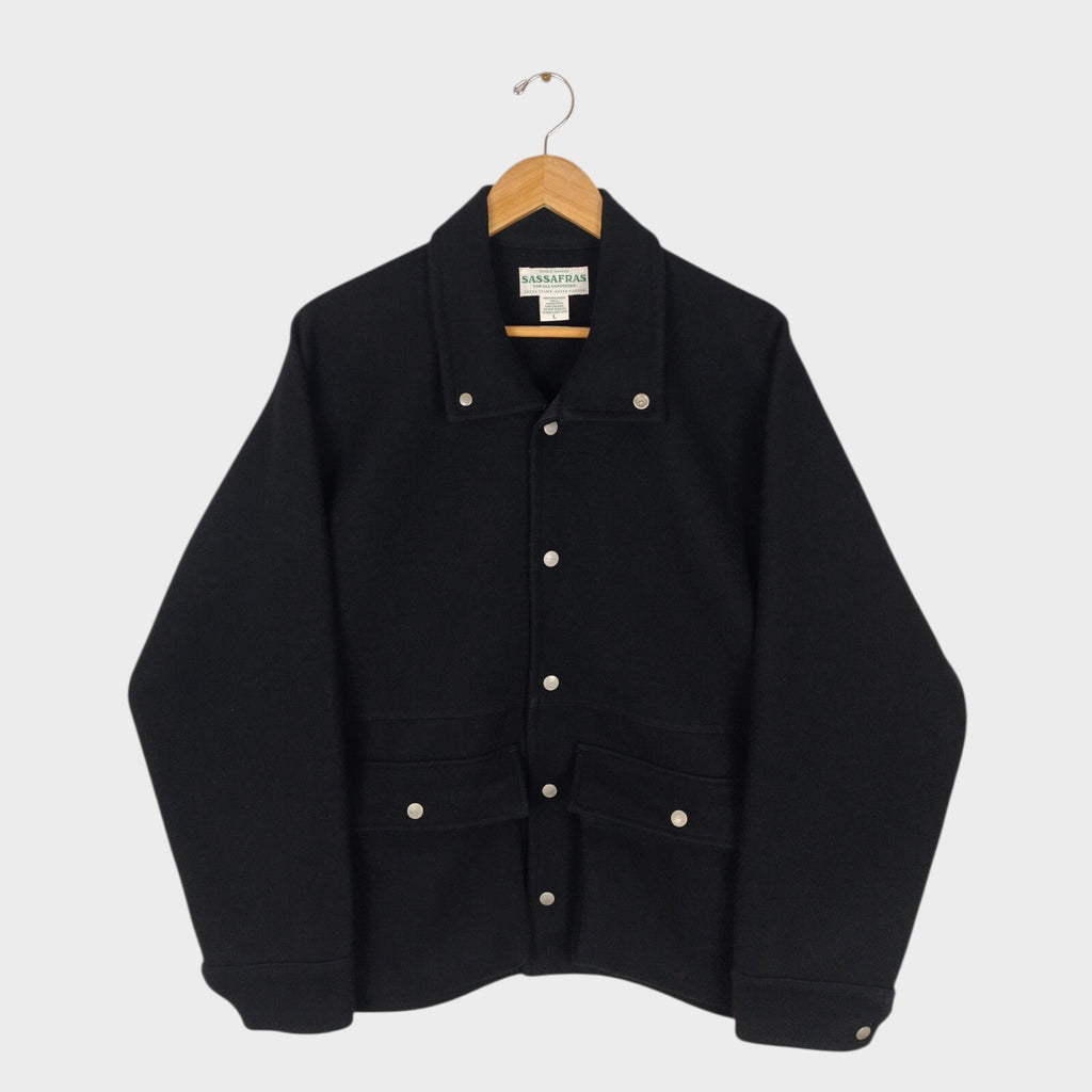 SASSAFRAS Men's Made in Japan Black Heavyweight Melton Wool Flower Hunter Jacket