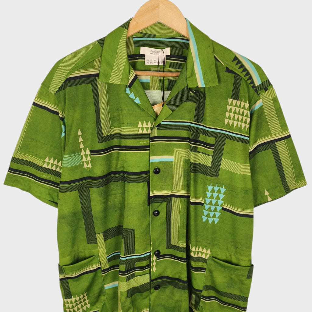NORBIT BY HIROSHI NOZAWA Men's Green All-Over Print Aloha Shirt