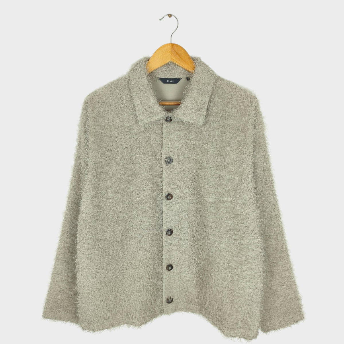 BEAMS Men's Taupe Relaxed Fit Fringe Overshirt
