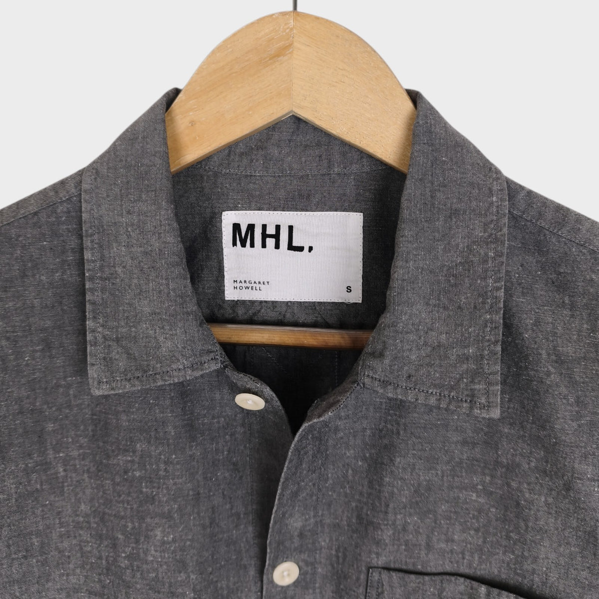 MHL MARGARET HOWELL Men's Grey Cotton/Linen Short Sleeved Shirt