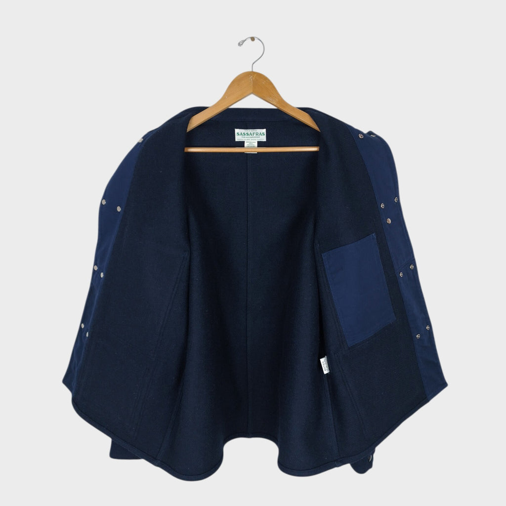 SASSAFRAS Men's Made in Japan Navy Blue Melton Wool Leaf Blower Jacket