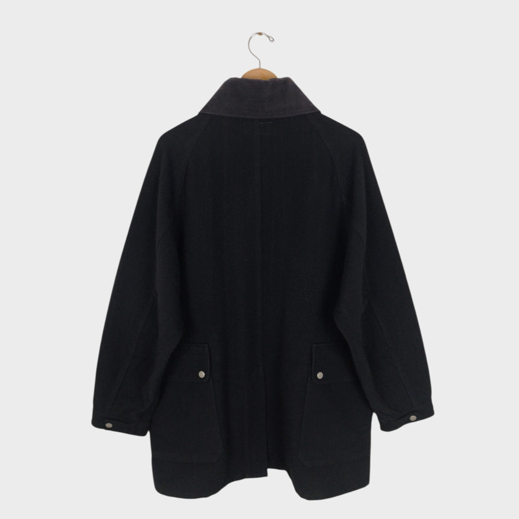 SASSAFRAS Men's Made in Japan Black Wool Blend Fall Leaf Tube Coat Jacket