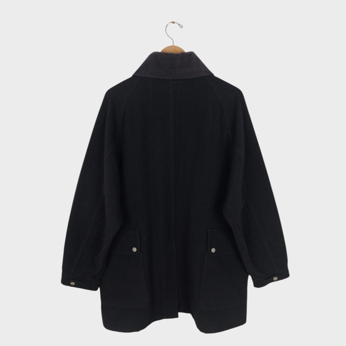 SASSAFRAS Men's Made in Japan Black Wool Blend Fall Leaf Tube Coat Jacket
