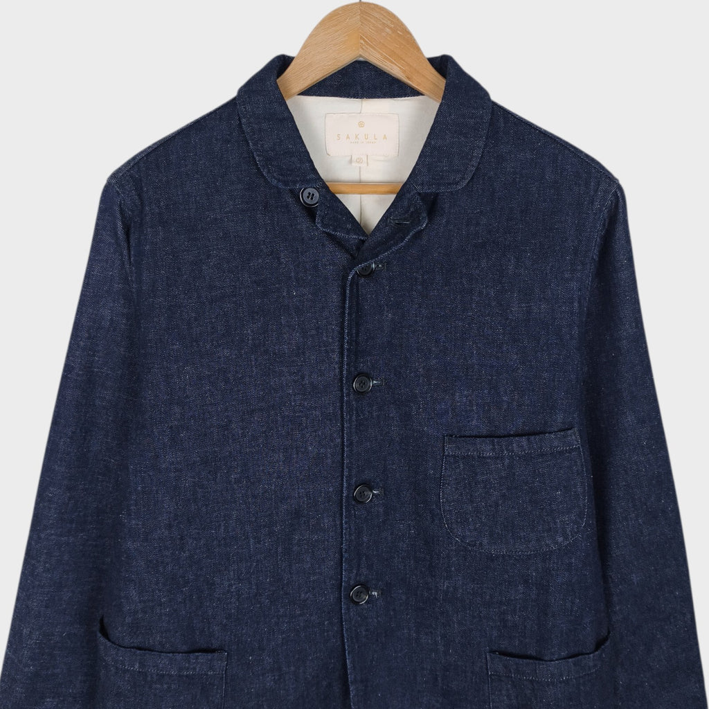 SAKULA Men's Made in Japan Dark Blue Denim Chore Jacket