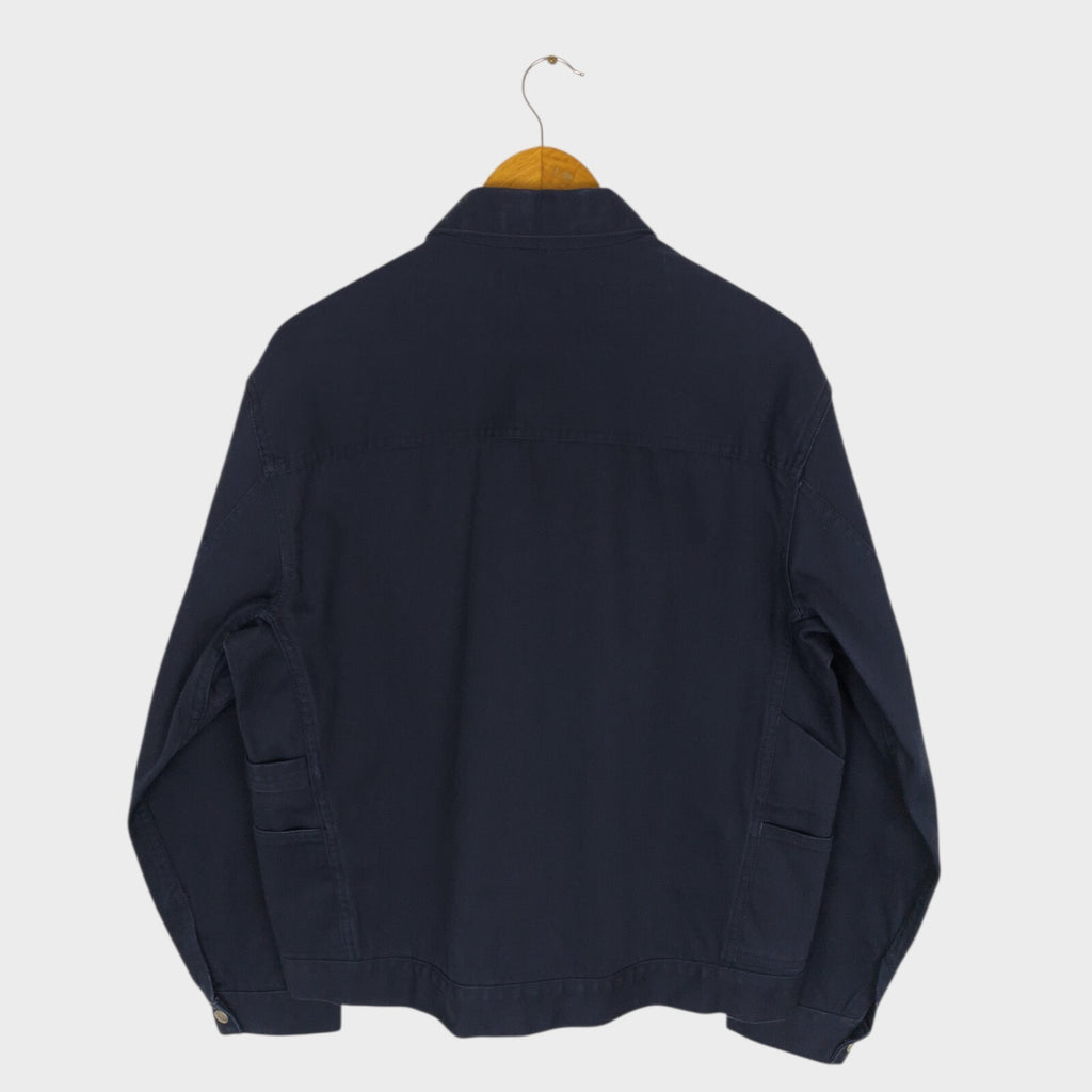 SASSAFRAS Men's Made in Japan Navy Duck Canvas Gardener Trucker Jacket