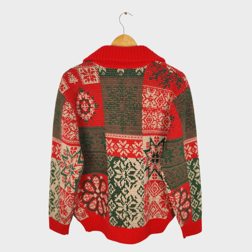 BEAMS PLUS Men's Red 100% Heavyweight Wool Jacquard Patchwork Jacket