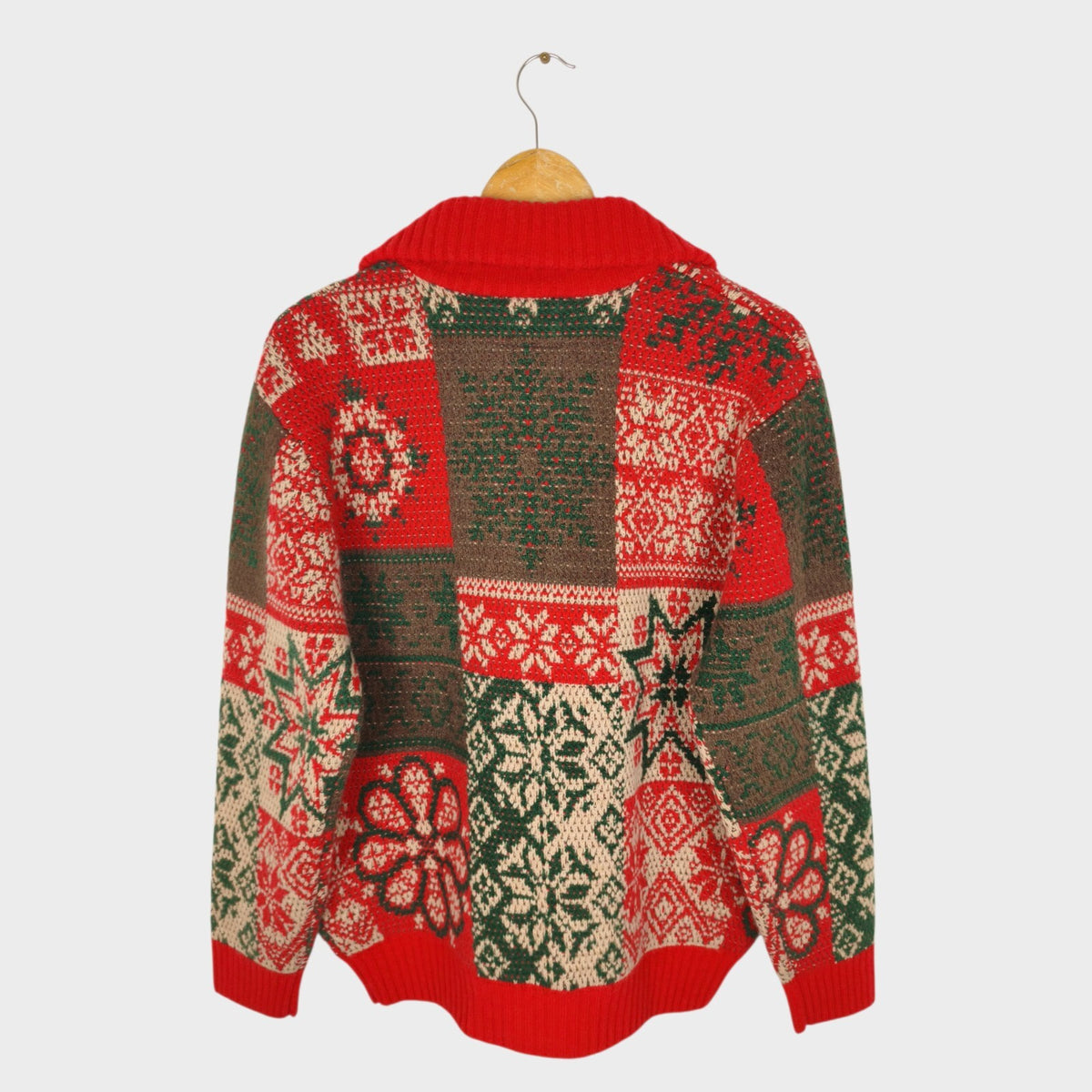 BEAMS PLUS Men's Red 100% Heavyweight Wool Jacquard Patchwork Jacket