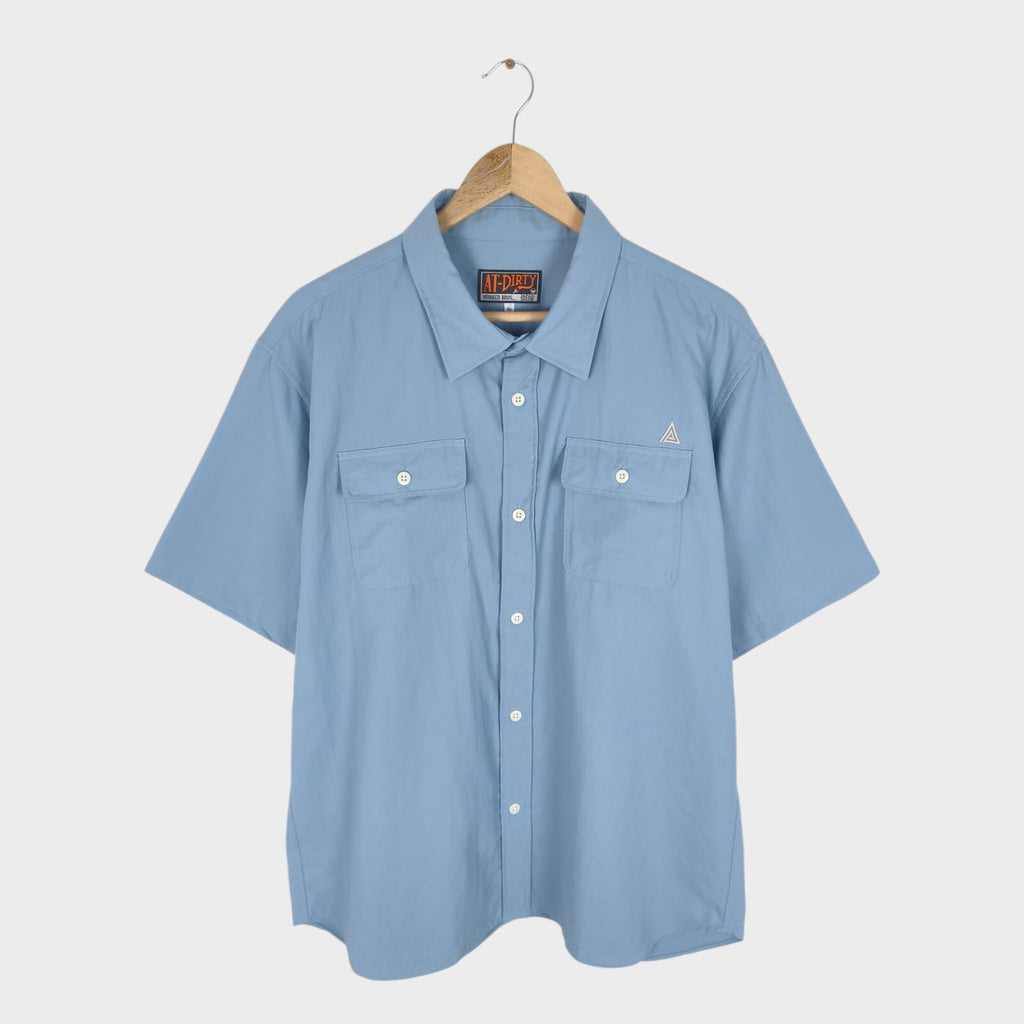 AT-DIRTY Men's Made in Japan Light Blue Nylon Short Sleeved Utility Shirt