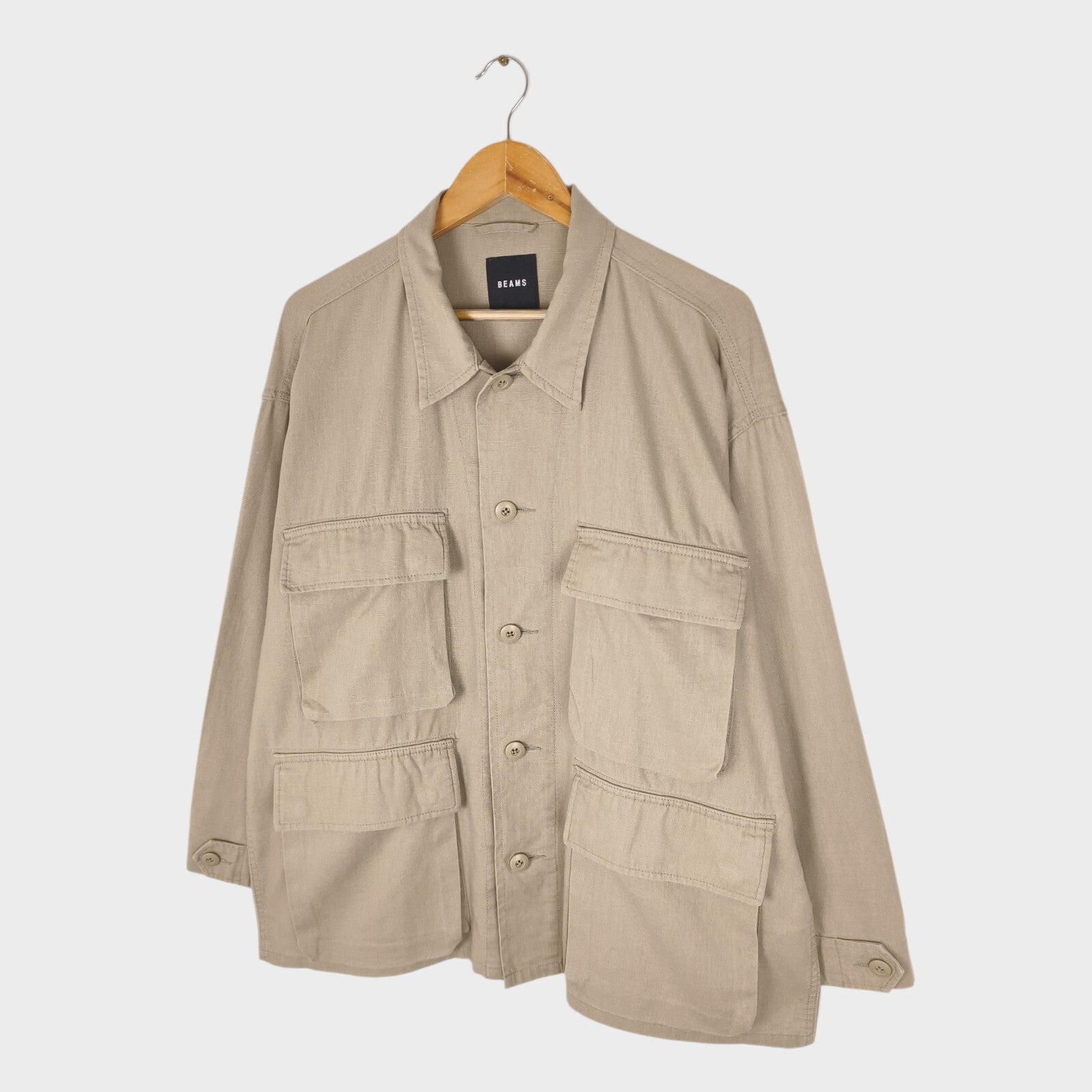 BEAMS Men's Taupe Linen/Cotton Oversized Fit Safari Jungle Jacket