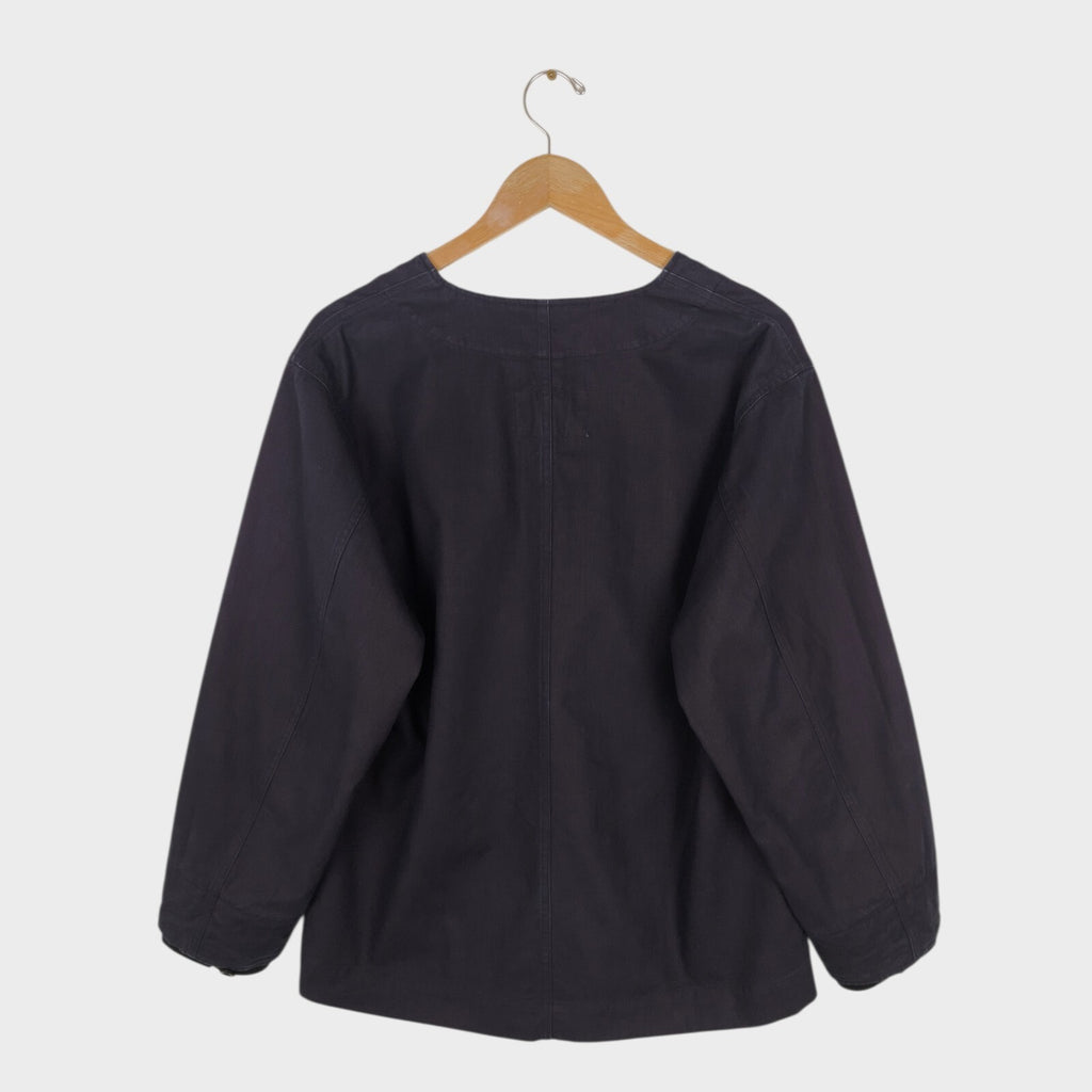 MHL MARGARET HOWELL Men's Dark Navy Heavvyweight Cotton V-Neck Chore Jacket