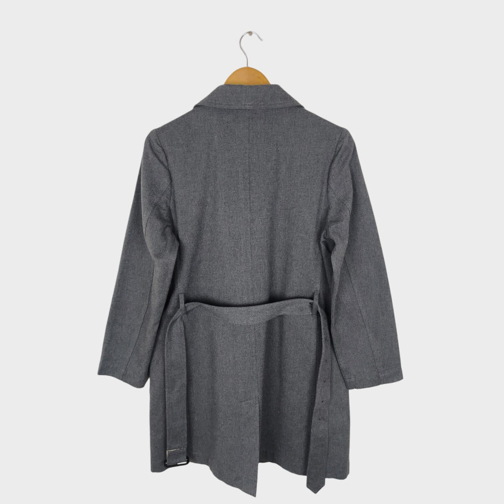 MHL MARGARET HOWELL Women's Grey Cotton Wool Blend Belted Coat
