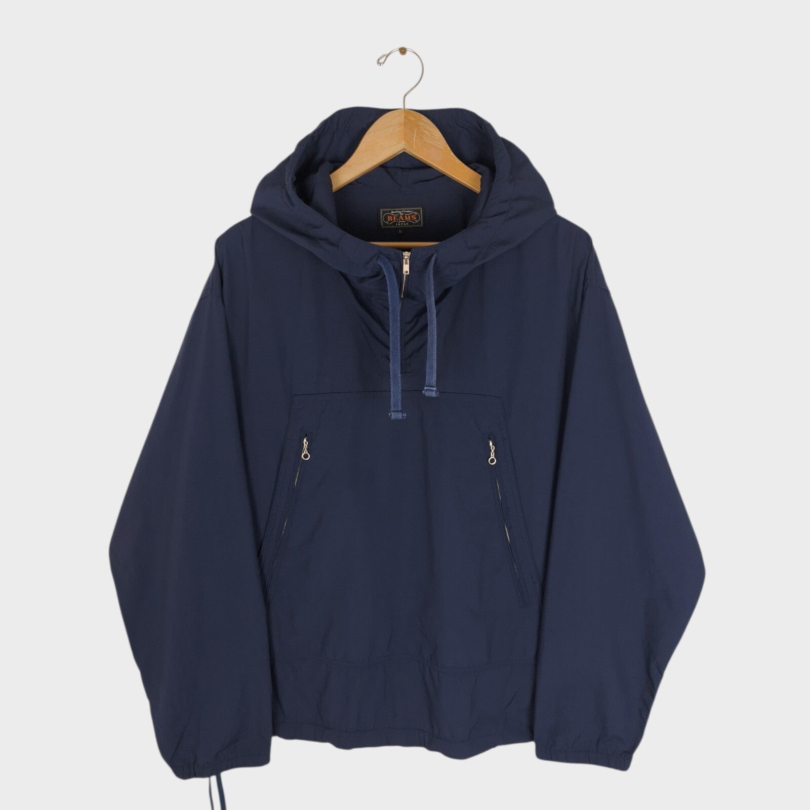 BEAMS PLUS Men's Navy Blue Oversized Fit Smock Anorak Parka Jacket