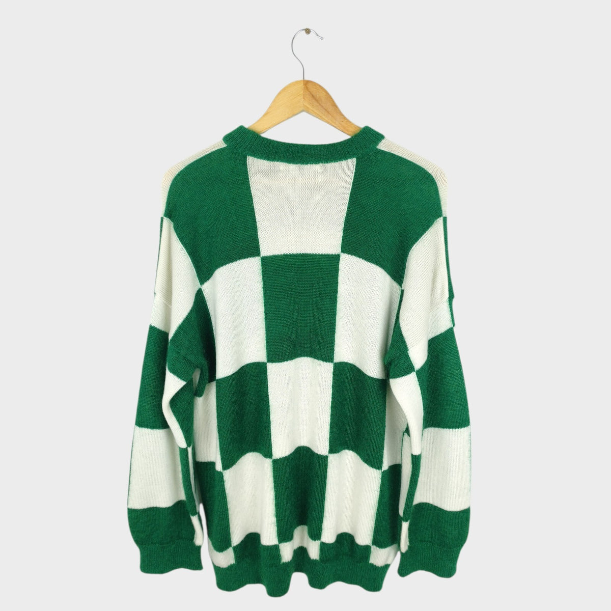 PUBLIC TOKYO Men's Made in Japan Green/White Check Mohair Blend Shaggy Jumper