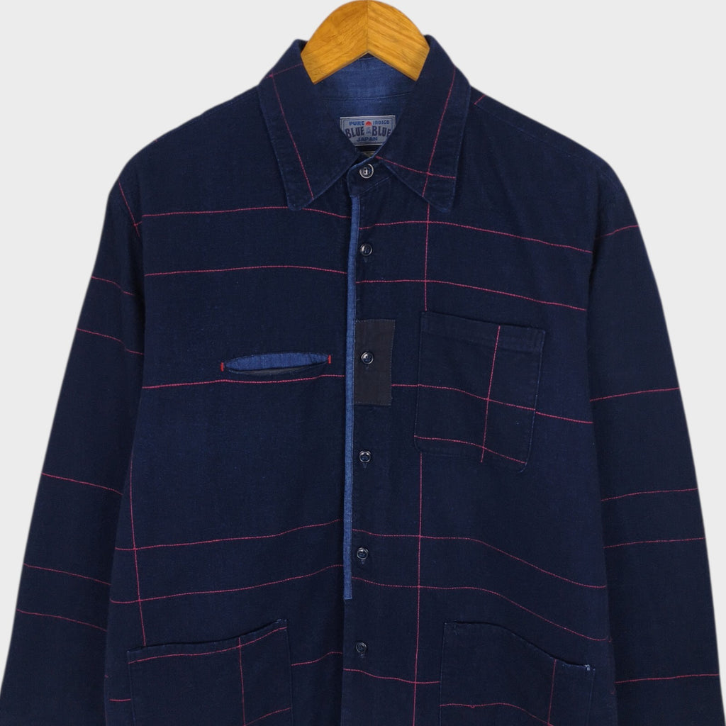 BLUE BLUE JAPAN Men's Made in Japan Navy Blue Brushed Flannel Shirt