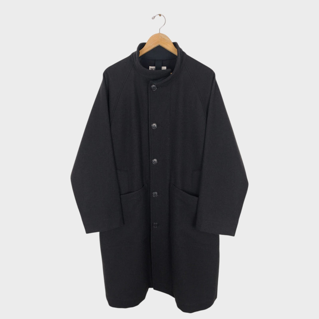 MHL MARGARET HOWELL Men's Grey Heavyweight 100% Melton Wool Stand Collar Coat