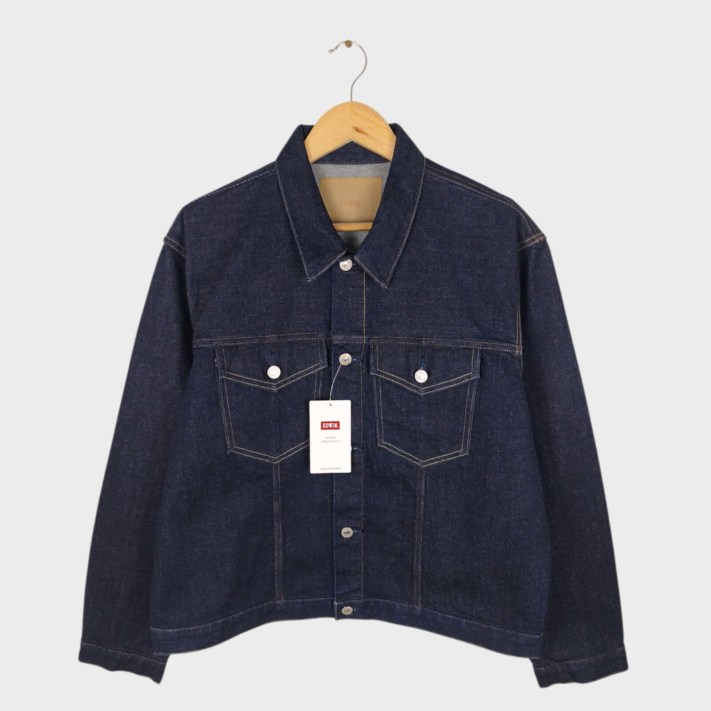 EDWIN Japan Men's Dark Blue Cropped Trucker Jacket