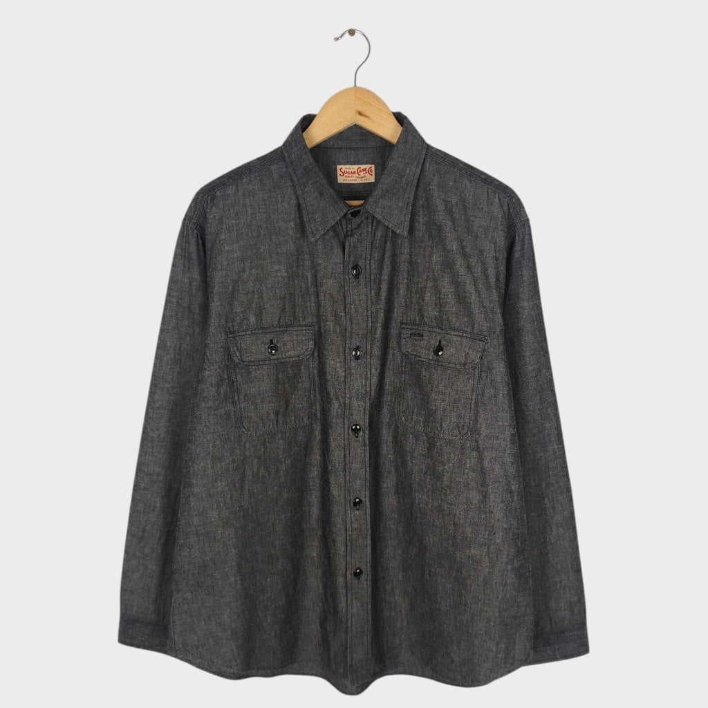 SUGAR CANE Men's Made in Japan Dark Grey Chambray Work Shirt