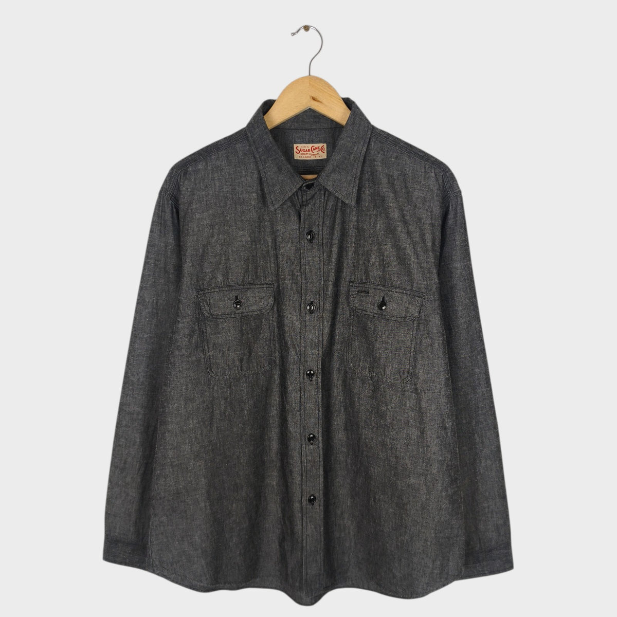 SUGAR CANE Men's Made in Japan Dark Grey Chambray Work Shirt