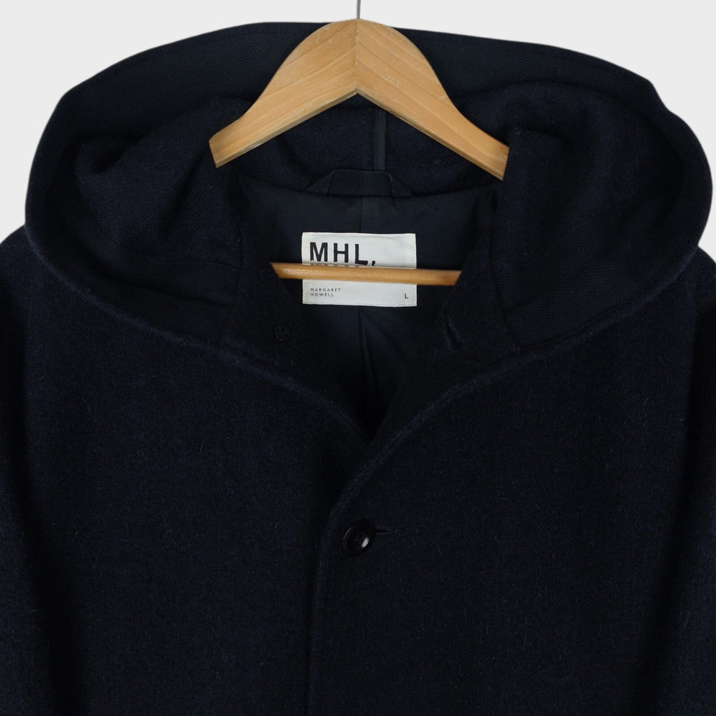 MHL MARGARET HOWELL Men's Dark Navy Blue 100% Wool Hooded Coat