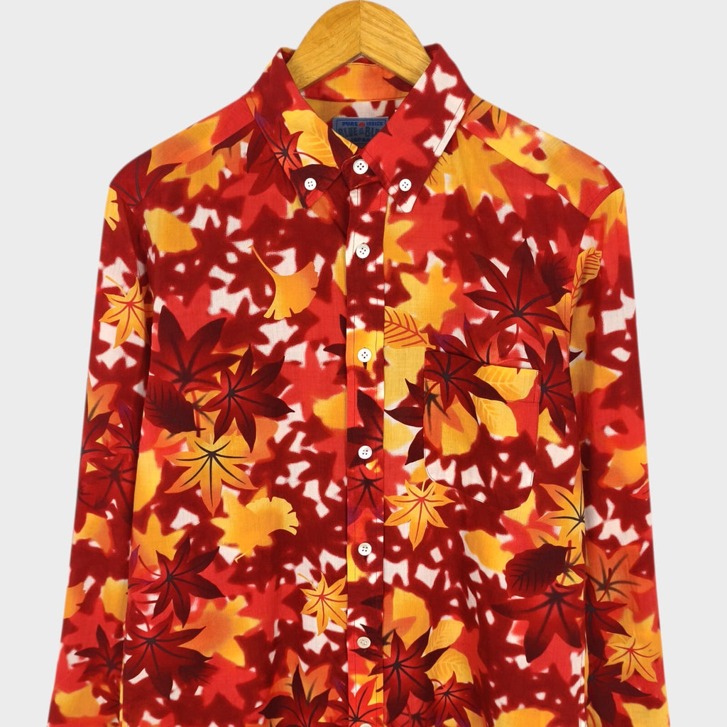 BLUE BLUE JAPAN Men's Made in Japan Autumn Maple Leaf Print Cotton/Wool Shirt