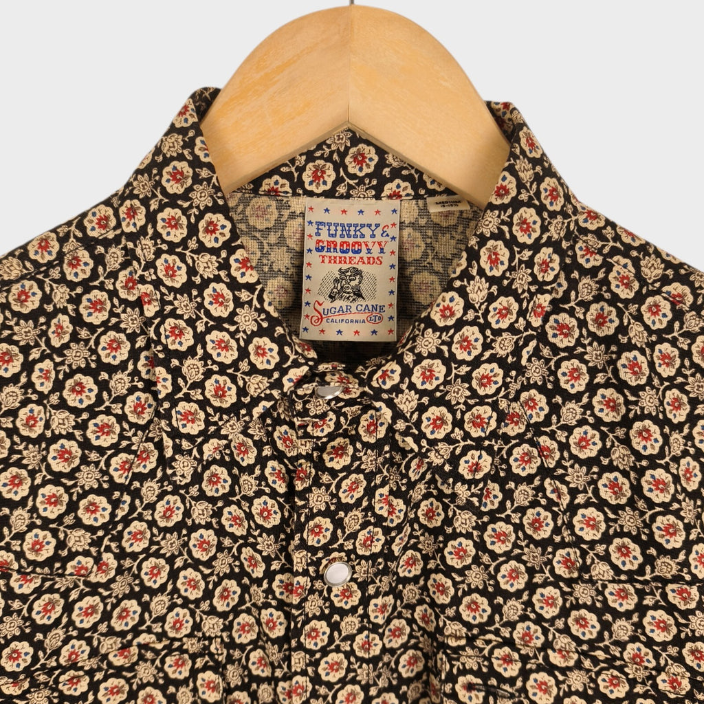 SUGAR CANE Men's Made in Japan Floral Print Short Sleeved Western Shirt