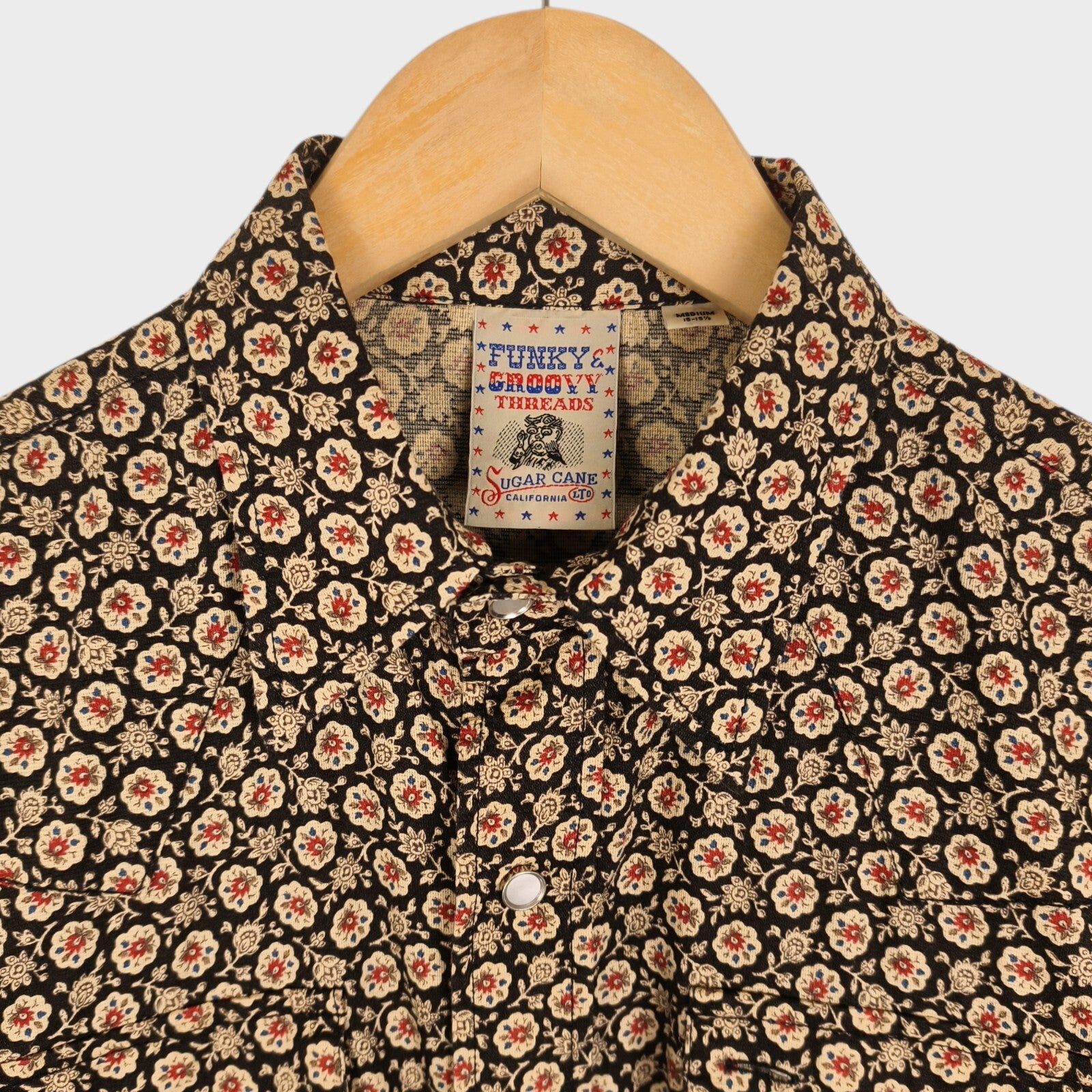 SUGAR CANE Men's Made in Japan Floral Print Short Sleeved Western Shirt