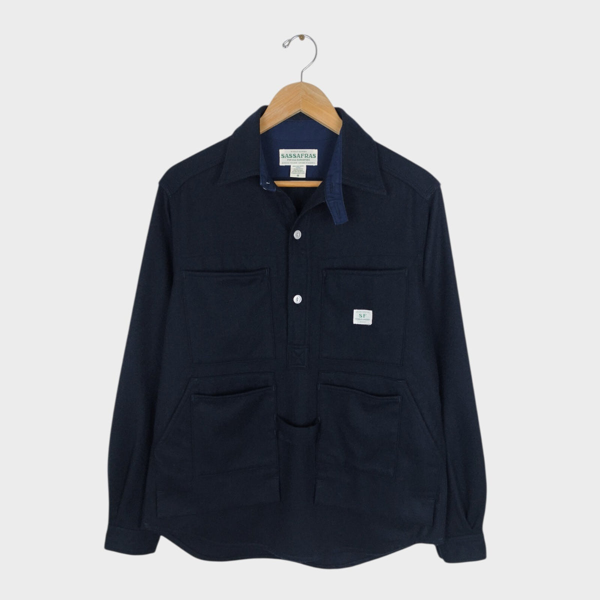 SASSAFRAS Men's Made in Japan Wool Utility Pullover Overshirt