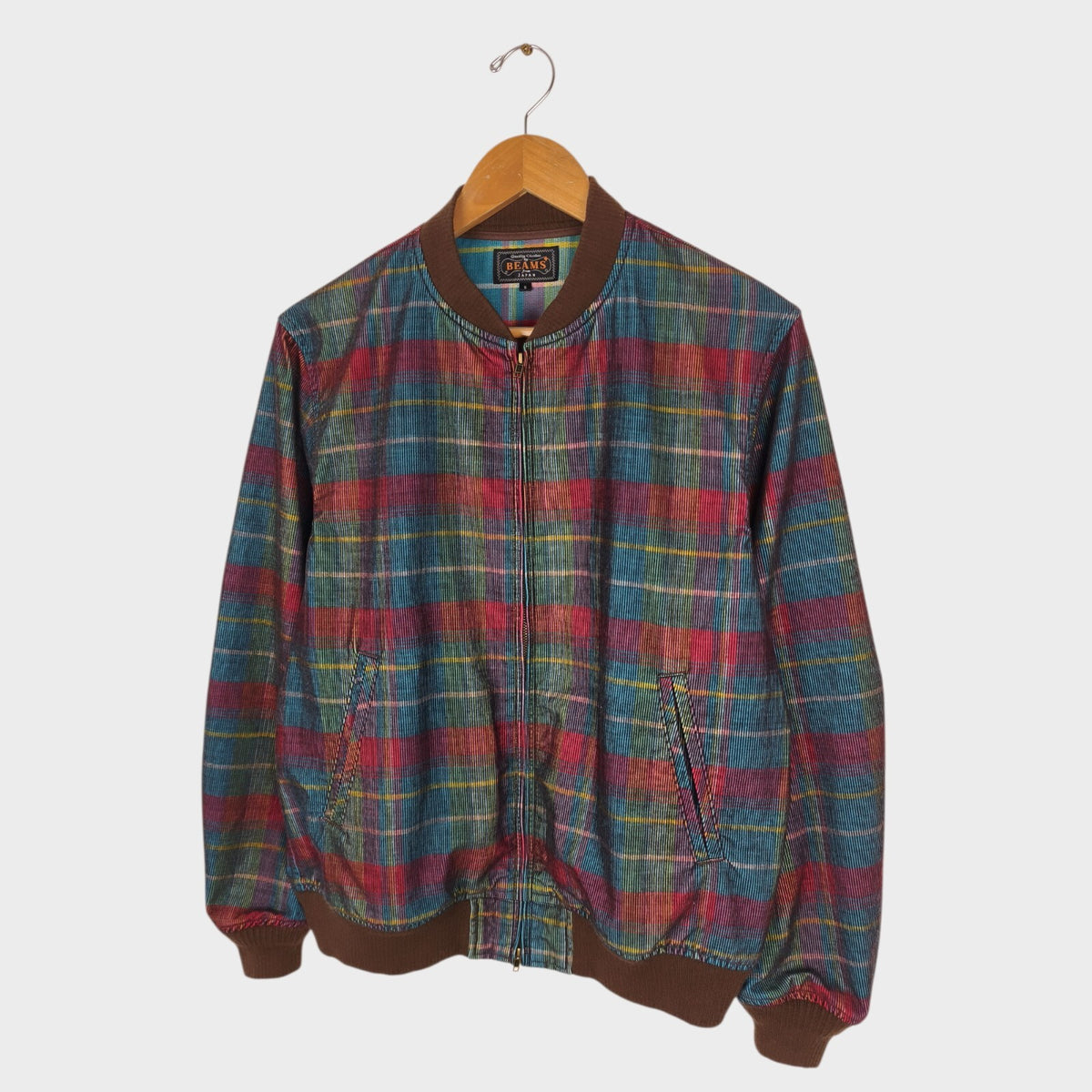 BEAMS PLUS Men's Multicoloured Checked Corduroy Bomber Jacket