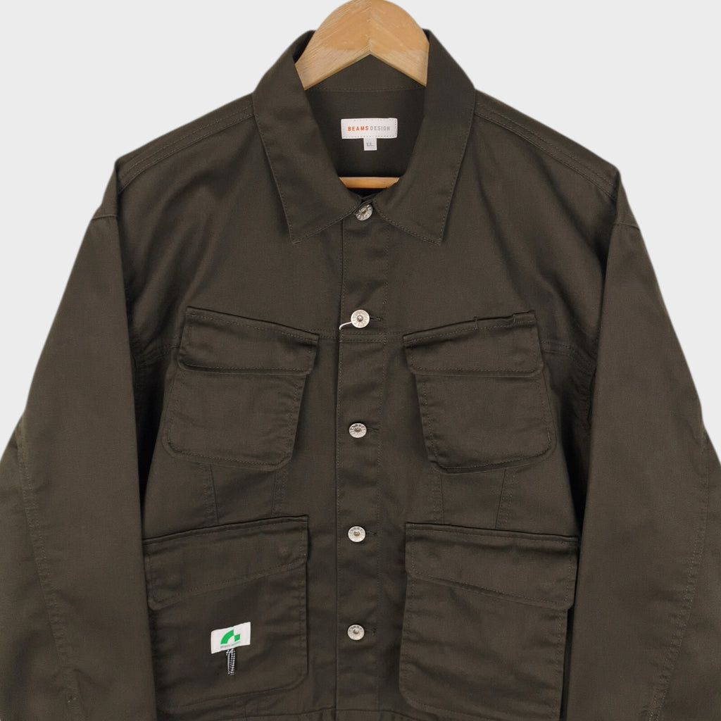 BEAMS Men's Charcoal Brown Cropped Utility Chore Jacket