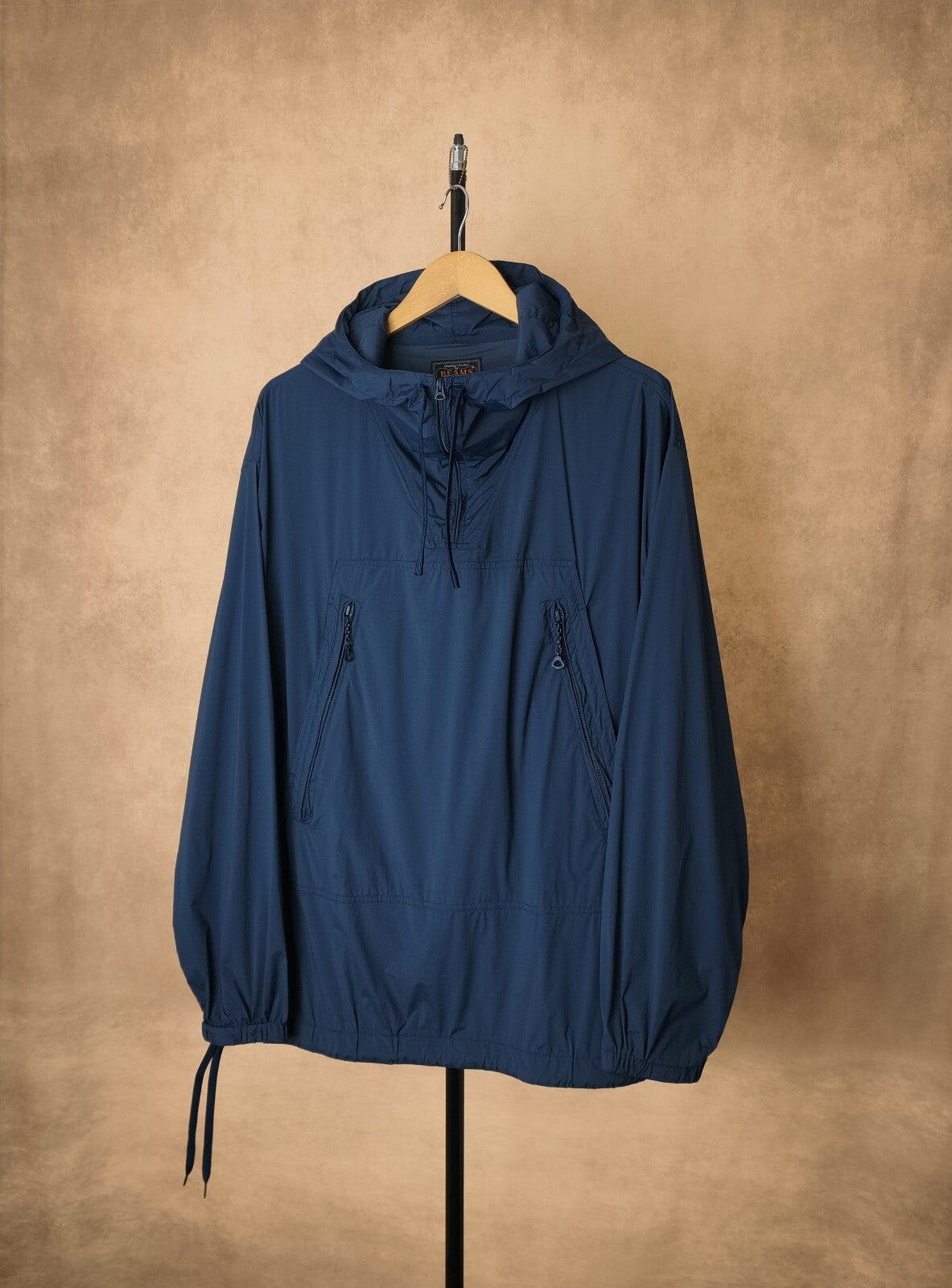 BEAMS PLUS Men's Navy Blue Oversized Fit Smock Anorak Parka Jacket