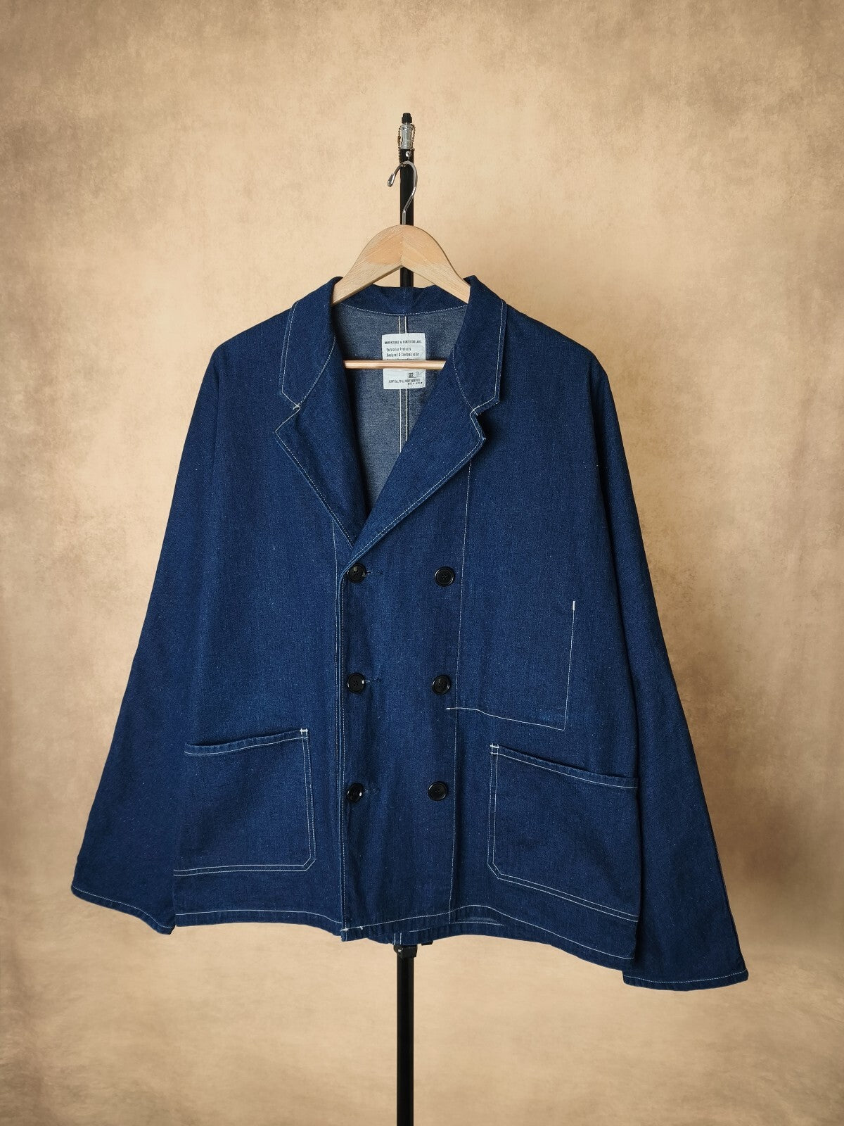 H.UNIT Men's Made in Japan Blue Denim Double-Breasted Chore Jacket