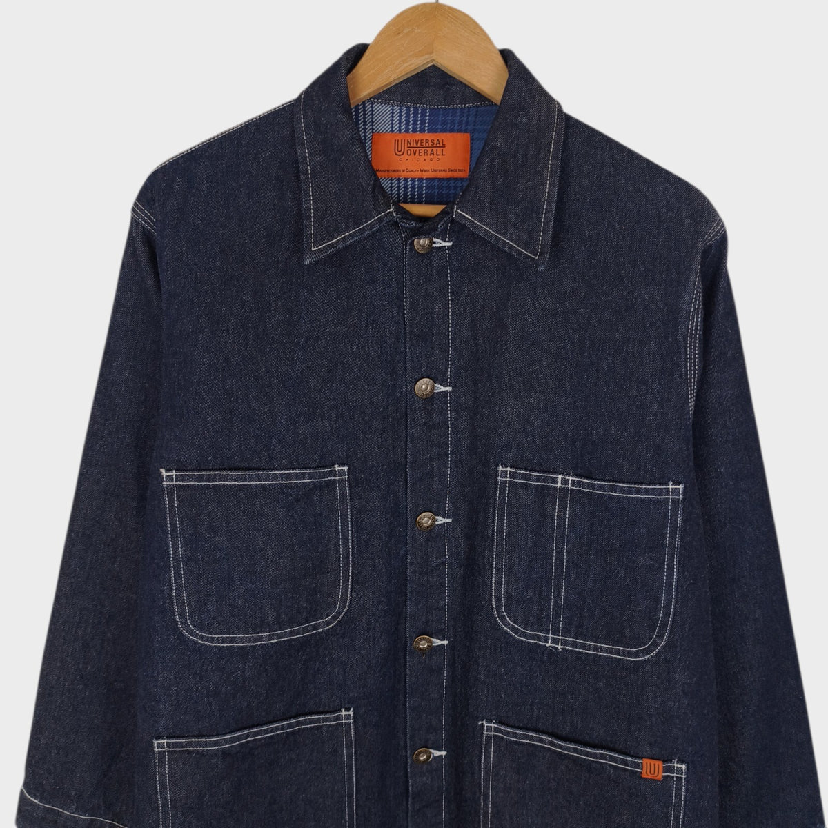 UNIVERSAL OVERALL Men's Dark Blue Denim Flannel Lining Chore Jacket