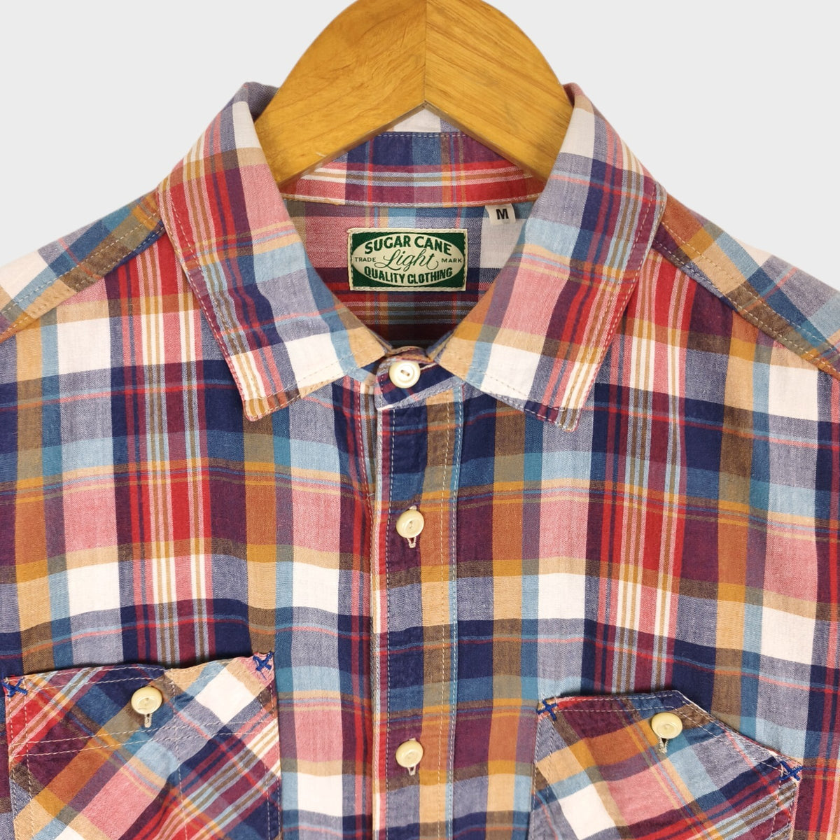 SUGAR CANE Men's Made in Japan Checked 3/4 Sleeve Shirt