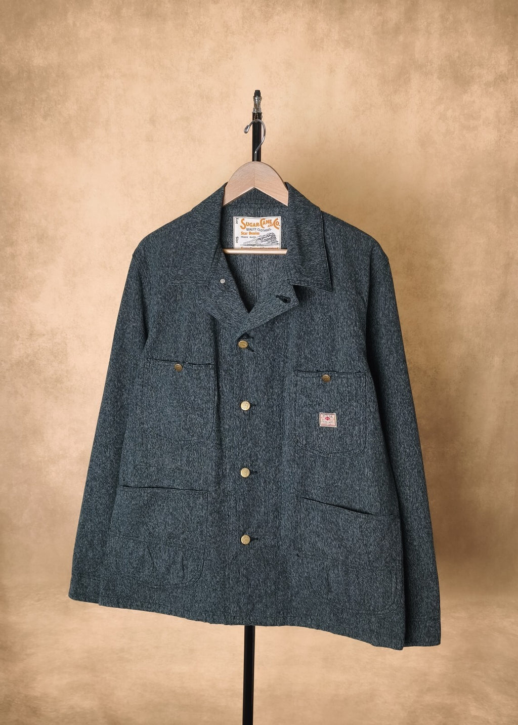 SUGAR CANE Men's Made in Japan Grey Melange Cotton Chore Jacket
