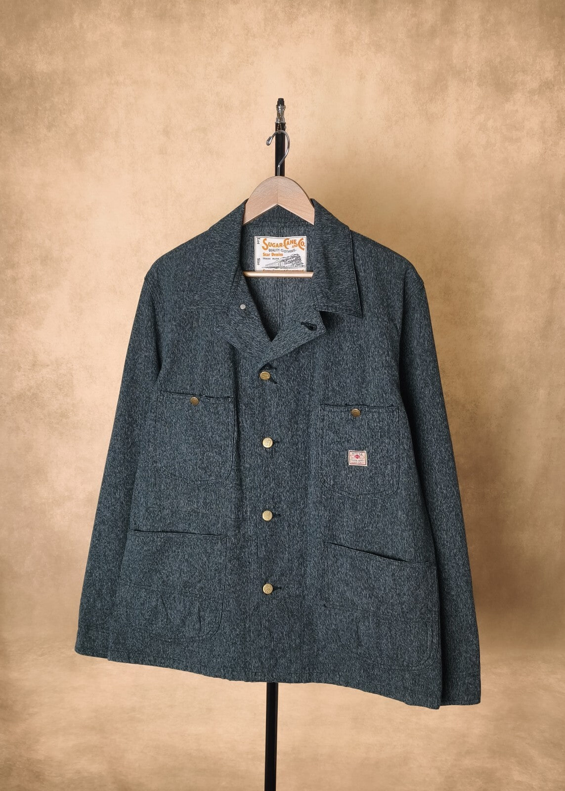 SUGAR CANE Men's Made in Japan Grey Melange Cotton Chore Jacket