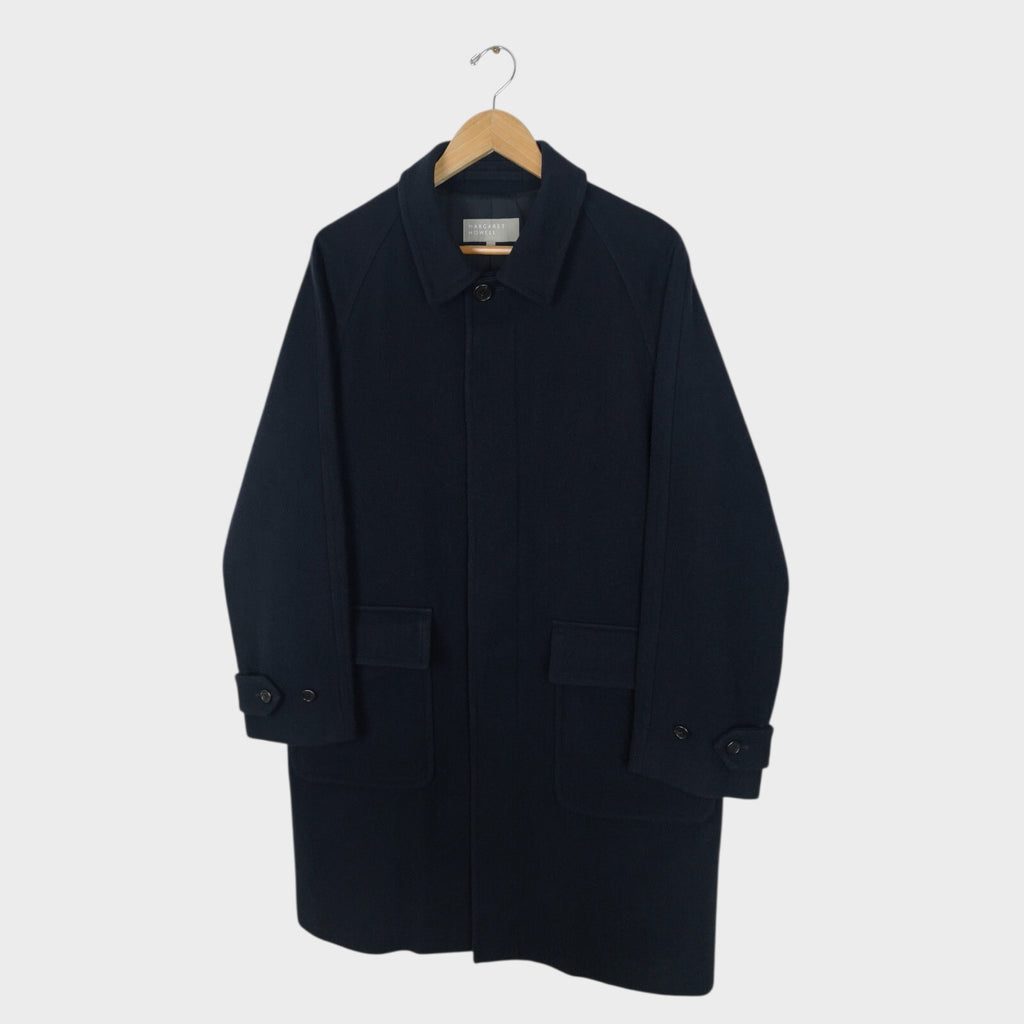 MARGARET HOWELL Men's Dark Navy Blue Heavyweight 100% Wool Raglan Coat