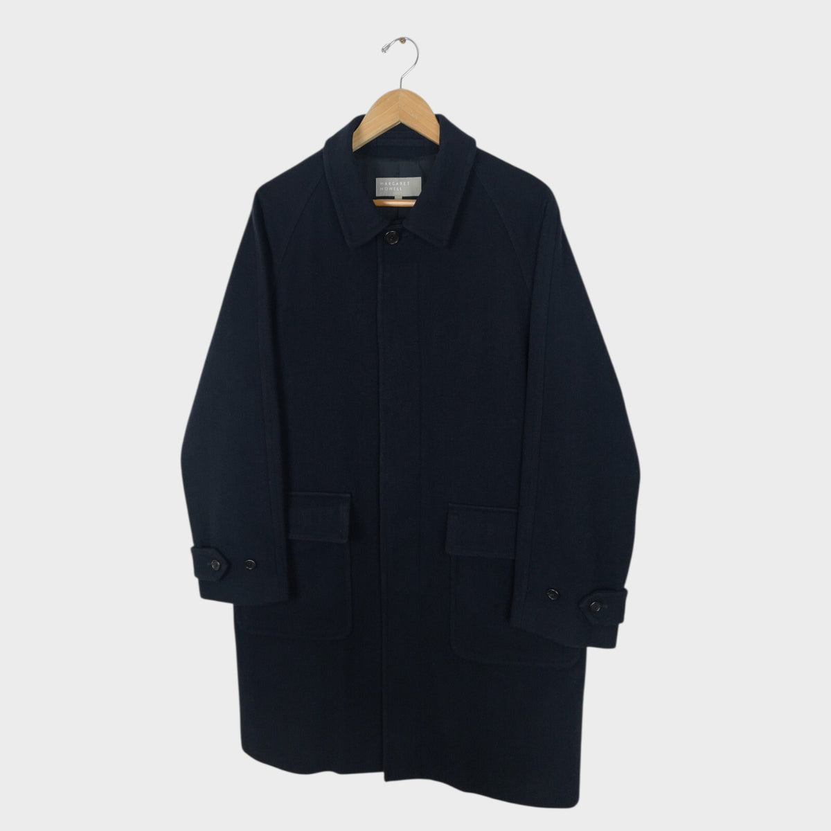 MARGARET HOWELL Men's Dark Navy Blue Heavyweight 100% Wool Raglan Coat