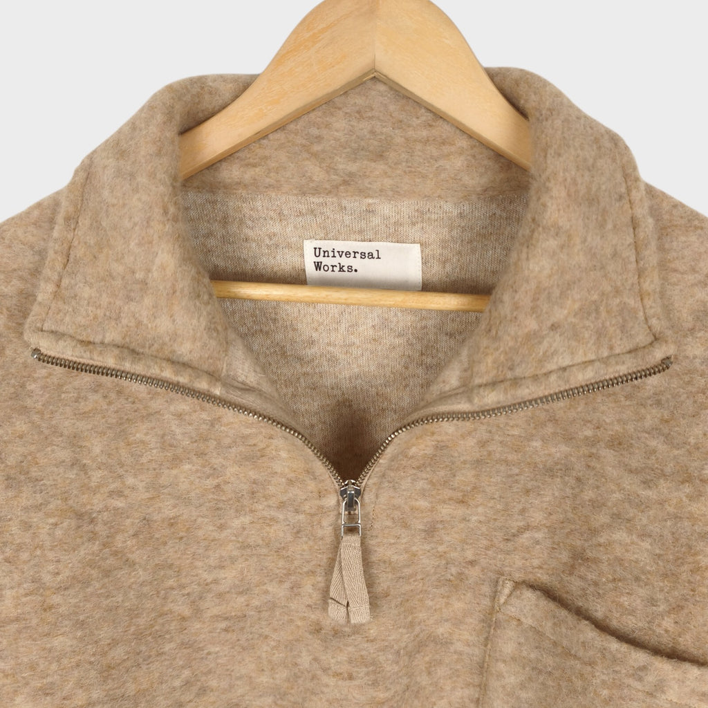 UNIVERSAL WORKS Men's Cream Wool Fleece Ramsay Quarter Zip Pullover Jumper