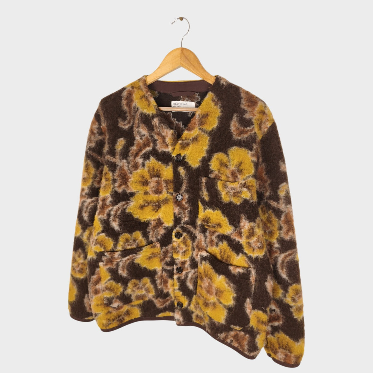 UNIVERSAL WORKS Men's Floral Shaggy Wool Fleece Cardigan