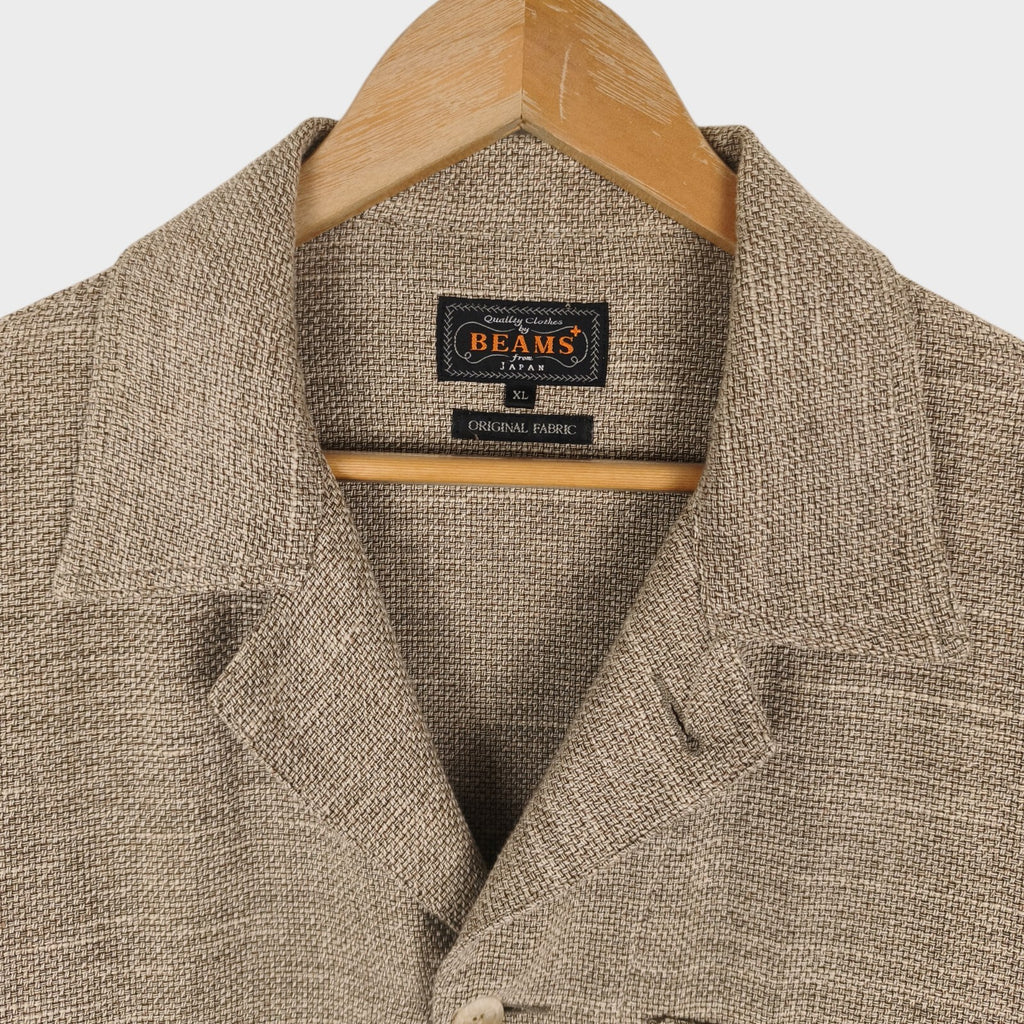 BEAMS PLUS Men's Beige Linen/Cotton Blend Knitted Chore Jacket