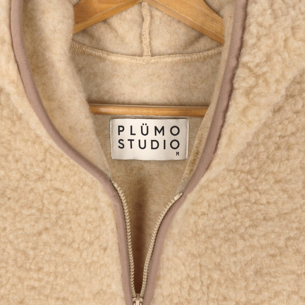 PLUMO STUDIO Women's 100% Wool Pile Fleece Hooded Zip Vest Gilet