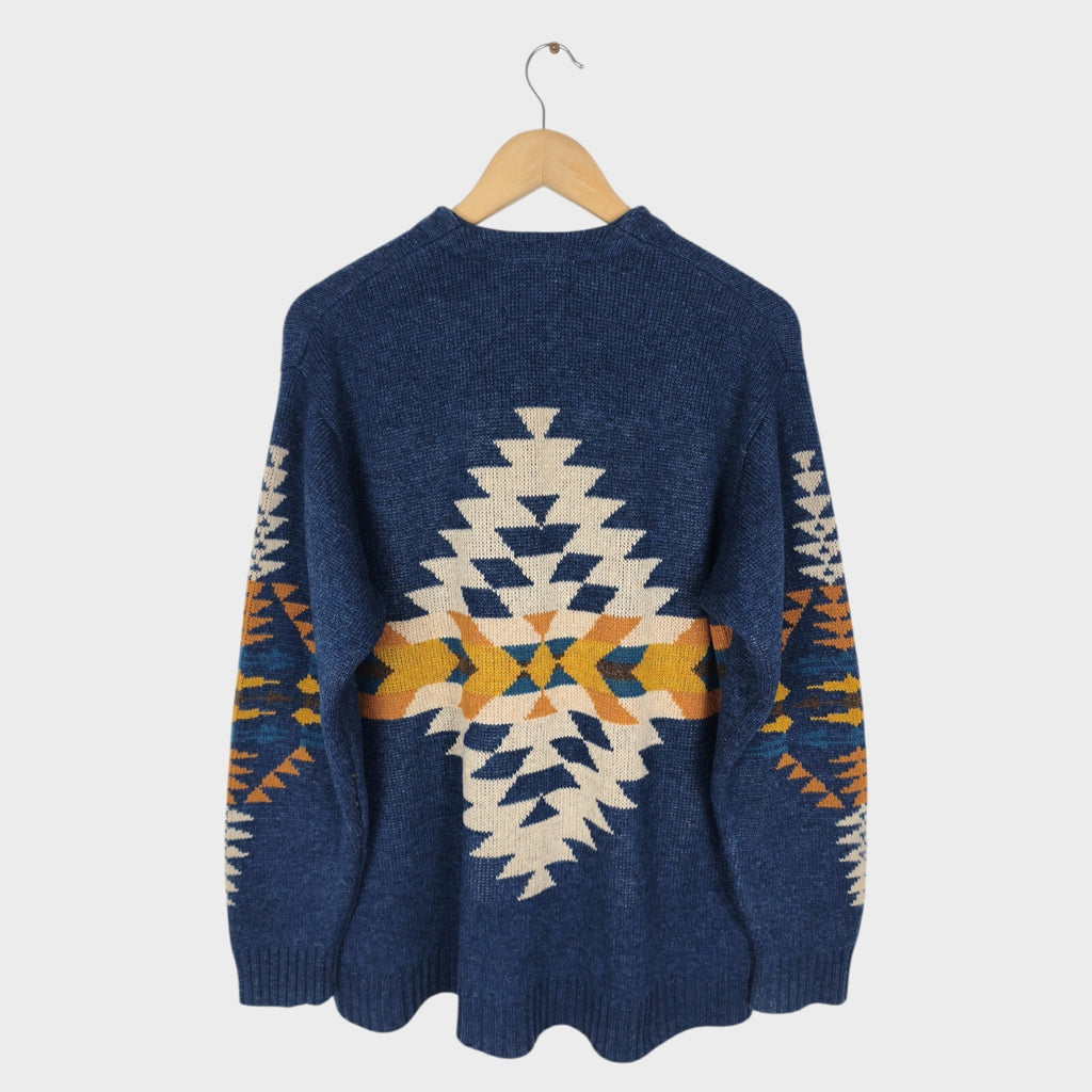 PENDLETON x Bayflow Men's Blue Navajo Jacquard Wool Blend Cardigan