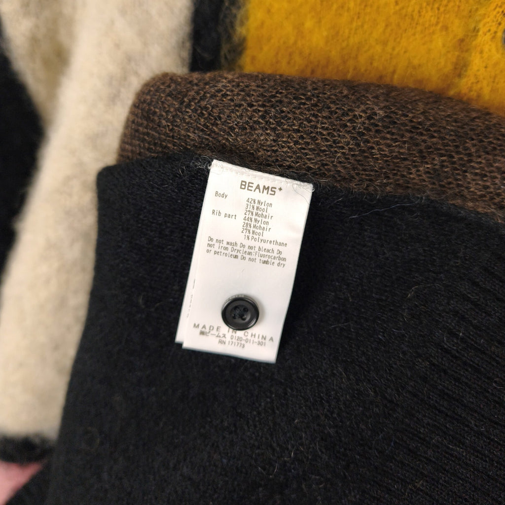 BEAMS PLUS Men's Black 9 Gauge Shaggy Mohair Blend Polo Shirt Jumper