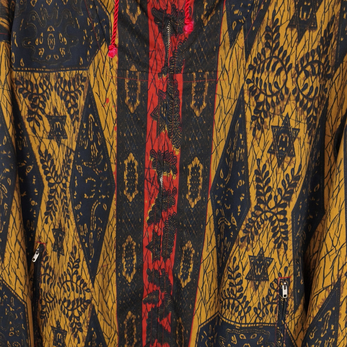 BEAMS PLUS Men's Batik Print Reversible Hooded Parka Jacket