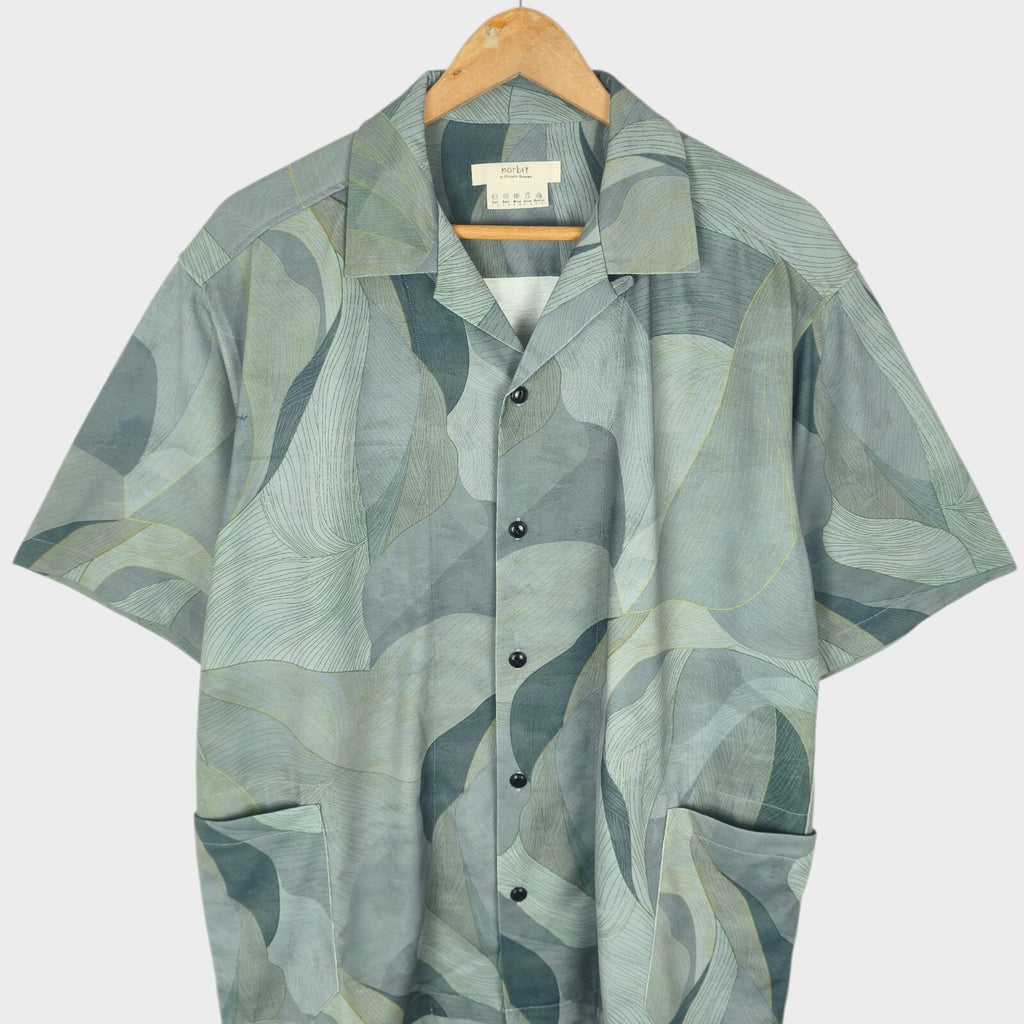 NORBIT BY HIROSHI NOZAWA Men's Green/Grey Leaf Camo Aloha Shirt