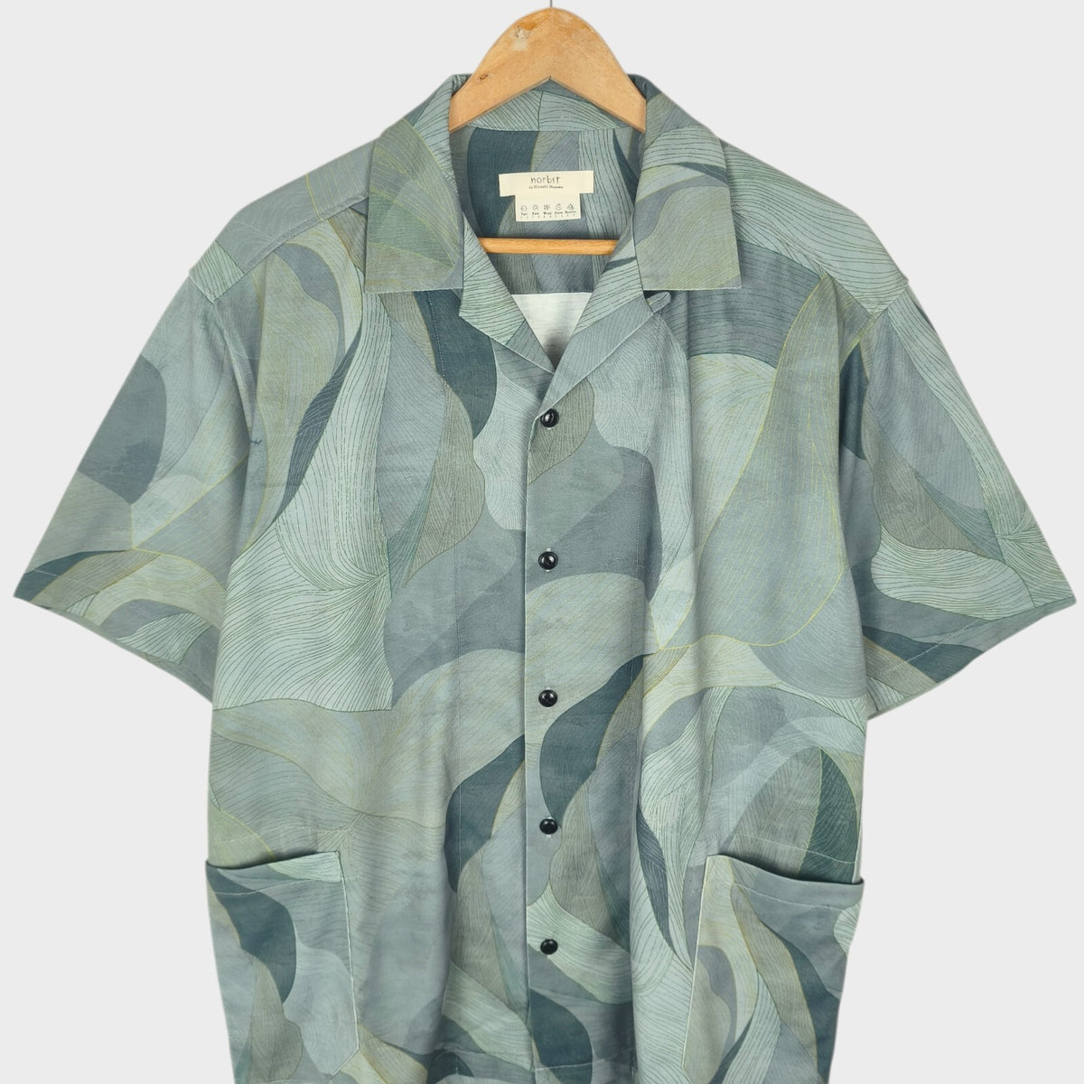 NORBIT BY HIROSHI NOZAWA Men's Green/Grey Leaf Camo Aloha Shirt