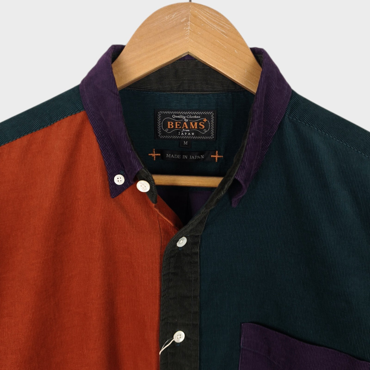 BEAMS PLUS Men's Made in Japan Colourblock Corduroy Shirt