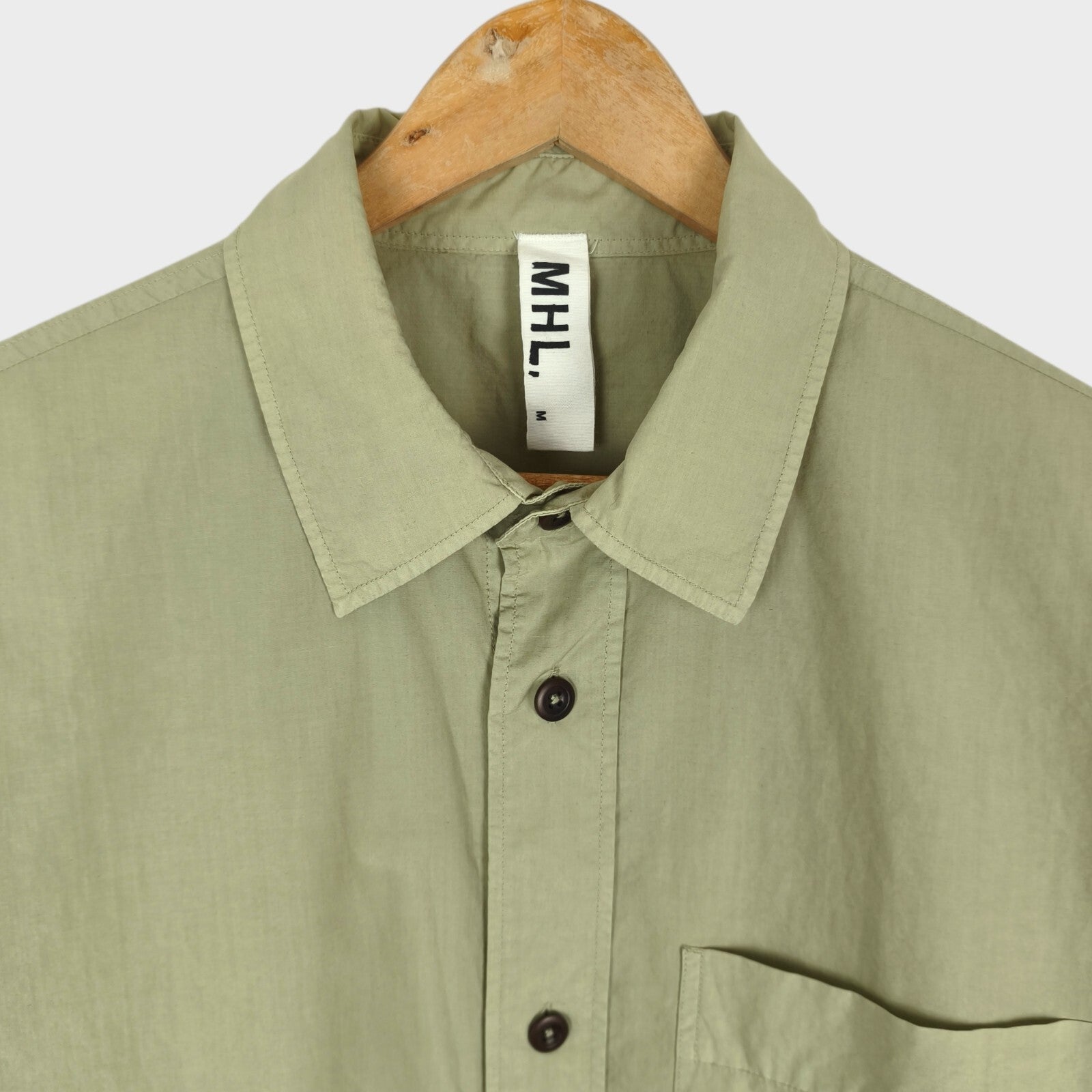 MHL MARGARET HOWELL Men's Pistachio Green Relaxed Fit Cotton Linen Shirt